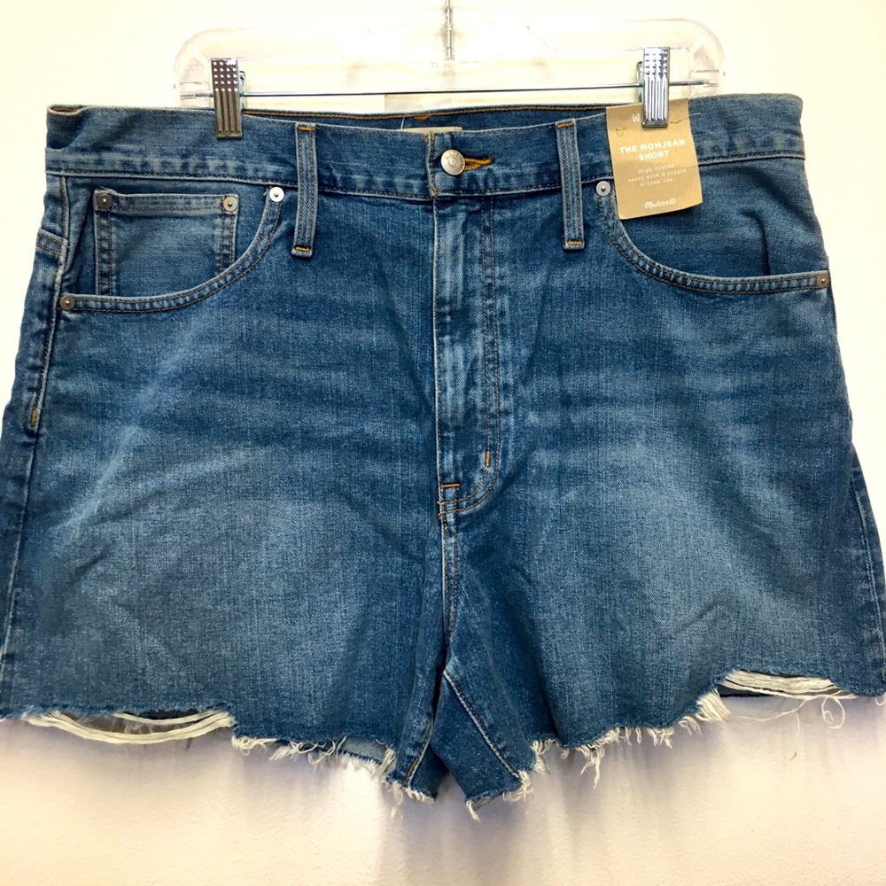 Madewell The Mom Jean Short 33 Blue 100% Cotton